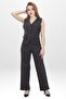 Women's Brown Pinstripe Patterned Buttoned Vest and Wide Leg Trousers Two Piece Set - 2