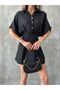 Summer Linen Look Buttoned Mini Dress Fitted at the Waist - 4