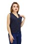 Women's Navy Blue Striped V-Neck Buttoned Classic Vest - Blazer Style Jacket Vest - 2