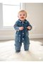 100% Cotton Baby Boy Jean Overalls with Vintage Detail and Snap/Button Closure Denim Overalls (Dark Blue)