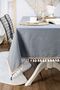 Premium Linen Smoked Color Brown Striped Pompom Tablecloth - 3