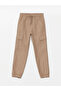 Beige Elastic Waist Boys Cargo Jogger Pants