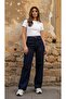 Dark Blue Navy Blue Wide Leg Cropped Leg Lycra-Free Palazzo Jeans Palazzo Trousers