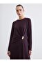 Plum Crew Neck Ruched Dress with Metal Buckle (S6)