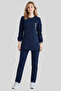 Navy Blue Stretch Fabric Modest Scrubs – Long-Sleeved Doctor Nurse Uniform Set