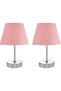 Set of 3 Chandelier and Nightstand Chrome Lampshade / Pink - 3