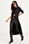 Women's Anthracite Hooded Double Breasted Tunic Dress Yİ2376 - 2