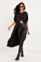 Women's Anthracite Hooded Double Breasted Tunic Dress Yİ2376 - 3