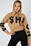 Women's Text Printed Brown Hooded Sweatshirt - 2