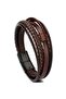 Men's Leather Bracelet Brown Magnetic Buckle Braided Bracelet Trend Fashion - 4