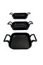 Set of 3 Black Aluminum Square Cast Iron Pans 20-22-24 Cm - 2