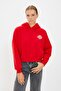 Red Back Print Detailed Hooded Thick Inside Fleece Knitted Sweatshirt TWOAW22SW0711 - 4
