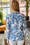 Women's Navy Blue Palm Patterned Woven Viscose Cuffed Shirt GML-19000899 - 2