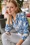 Women's Navy Blue Palm Patterned Woven Viscose Cuffed Shirt GML-19000899 - 4