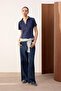 Wardrobe Essentials-Lacivert Regular/Normal Kalıp Dikiş Detaylı %100 Pamuk Örme Bluz TWOSS26BZ00043 - 2