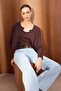 Kahverengi Wardrobe Essentials Premium İplik Rayon Görünümlü Triko Hırka-Bluz Takım TWOSS26HI00001