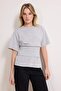 Gri Melanj Fitted/Vücuda Oturan Düşük Kol Kısa Kollu Tok %100 Pamuk Örme T-Shirt TWOSS26TS00046 - 2