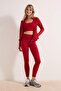 Kırmızı Soft Fırçalı Kumaş Reflektör Baskı Detaylı Tam Boy Örme Spor Tayt THMAW25TY00020