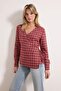 Red Double-Breasted Viscose Woven Blouse with Tie Detail Twoss26Bz00205 - 2