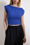 Saks Dokulu Kayık Yaka Büzgülü Kolsuz Esnek Örme Bluz TWOSS25BZ00485 - 3