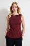 Bordo Peplum Fitted/Vücuda Oturan Örme Bluz TWOSS25BZ00265