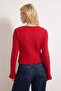 Kırmızı Jakarlı Fitted/Vücuda Oturan Düğme Detaylı Esnek Örme Bluz TWOAW26BZ00046 - 4
