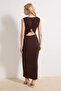 Kahverengi Bodycon Aksesuar Detaylı Kolsuz Paper Touch Maxi Örme Elbise TWOSS26EL00242 - 2
