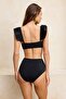 Siyah Dokulu Fırfırlı Bralette Kaplı Hipster Yüksek Bel Bikini Takımı TBESS22BT0049 - 5