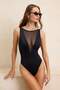 Siyah Mesh Detaylı Halter Yaka Kaplı Brazilian Mayo TBESS26MA00028 - 2