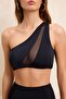 Siyah Mesh Detaylı Tek Omuz Kaplı Bikini Üstü TBESS26BU00005 - 3