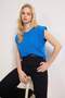 Basic Crew Neck Knitted T-Shirt - Cobalt Blue, 100% Cotton, Wadded Look - TWOSS20TS0021 - 2