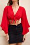 Kırmızı Dokuma Volanlı Plaj Crop Bluz TBESS19BB0095 - 4