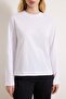 Beyaz %100 Pamuk Uzun Kollu Bisiklet Yaka Regular/Normal Kalıp Basic Örme T-Shirt TWOAW21TS0098 - 8