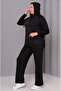 Women's Plus Size Black, Stone Detailed, Hooded Tracksuit Set 65N39139