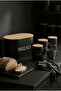 Set of 4 Metal Bread Boxes with Wooden Lids, Tea, Coffee, Sugar Organizer Black