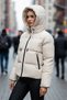 Women's Cream Color Hooded Short Sports Puffer Jacket - 3
