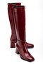 Women's Long Zippered Thick Heeled Boots Burgundy - 2