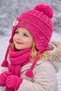3-8 Years Old Girl's Scarf, Beanie, Gloves Fuchsia 3-Piece Set - Flower Bead Detail - 5