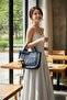 Women's Navy Blue Waterproof Buzzy Fabric Shoulder Bag – Zippered, External Pocket, Long Strap (21X24X13 cm) - 2