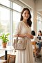 Women's Mink Waterproof Buzzy Fabric Shoulder Bag – Zippered, External Pocket, Long Strap (21X24X13 cm) - 2