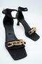 Black Single Strap Shoes with Gold Chain Short Heels - Lillianna - 5