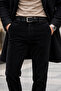 Men's Black Velvet Trousers with Ribbed Classic Cut and Pockets