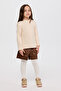 Girl's Turtleneck Soft Textured Long Sleeve Beige T-Shirt