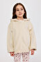 Girl's Zippered Heart Detailed Beige Sweatshirt - 7
