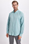 Men's Slim Fit Cotton Easy-Iron Green Button-Down Collar Shirt - 5