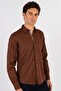 Men's Slim Fit Slim Fit Long Sleeve Cotton Oxford Texture Brown Button Lapel Shirt - 2