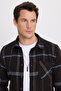 Men's Slim Fit slim fit plaid pocket black lumberjack shirt - 2