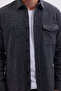 Men's Slim Fit Single Pocket Flap Plain Lumberjack Sport Dark Gray Shirt - 3