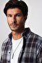 Slim Fit Long Sleeve Slim Fit Buttoned Collar Checked Winter Lumberjack Black-gray Men's Shirt - 3