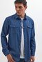 Slim Fit Long Sleeve Sports Collar Washed Double Pocket Dobby Denim Indigo Men's Shirt - 5